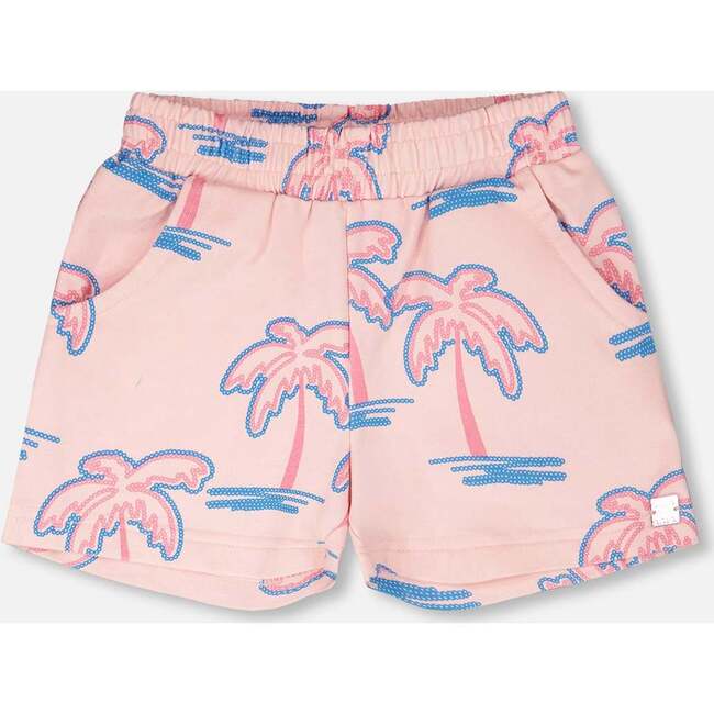 French Terry Shorts, Light Pink Palm Print