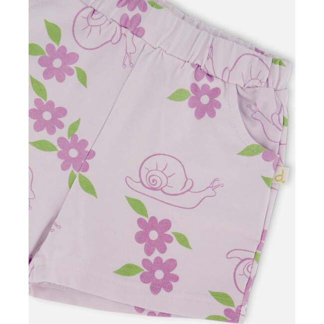 French Terry Shorts, Lilac Snails Print - Shorts - 5
