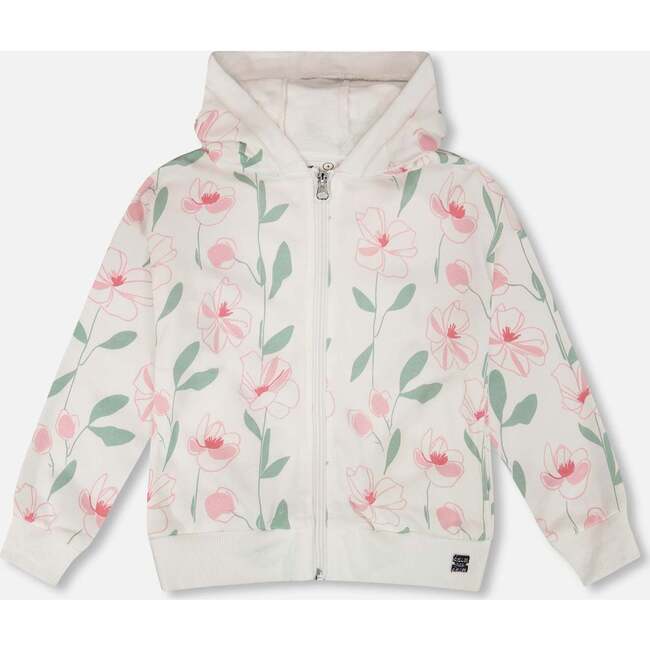 French Terry Hoodie, Off White Printed Flowers