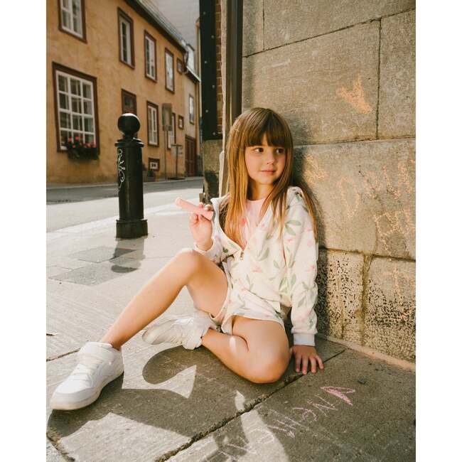 French Terry Hoodie, Off White Printed Flowers