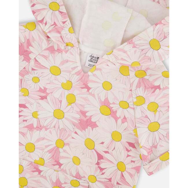 French Terry Hooded Dress, Pink Printed Daisies - Dresses - 4
