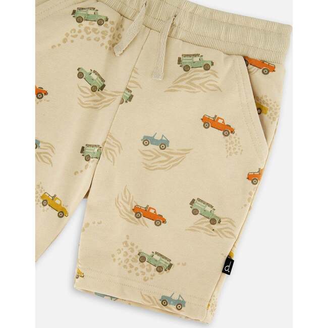 French Terry Shorts, Beige Jeeps Print - Shorts - 5