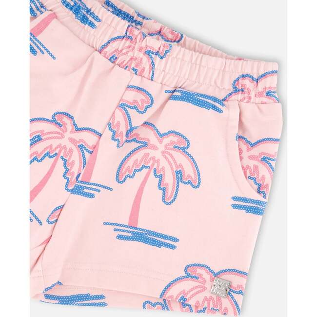 French Terry Shorts, Light Pink Palm Print - Shorts - 5