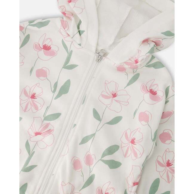 French Terry Hoodie, Off White Printed Flowers - Sweatshirts - 5