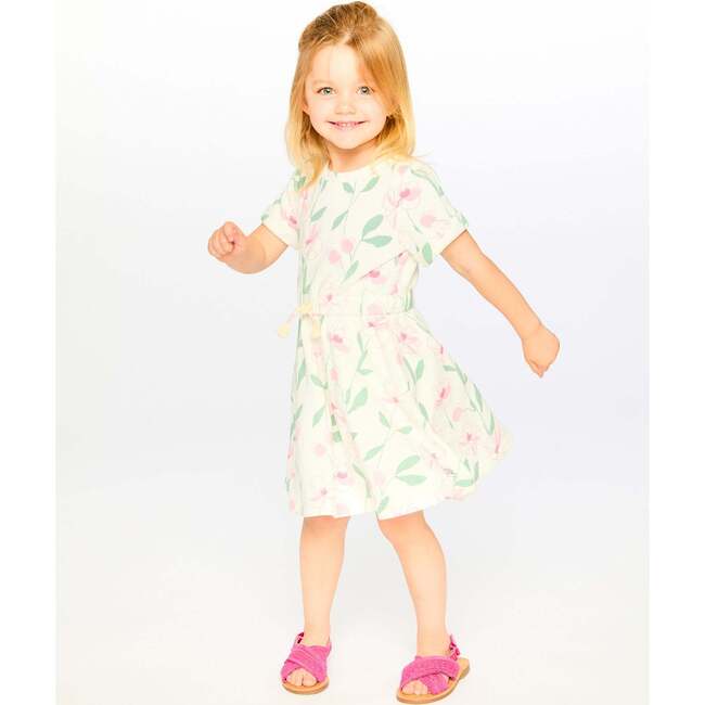 French Terry Dress, Off White Printed Flowers