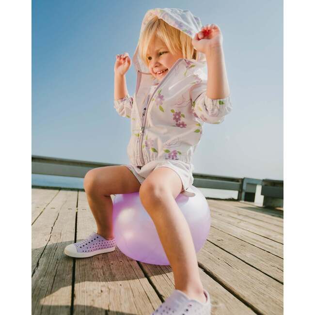 French Terry Hooded Cardigan, Lilac Snails Print