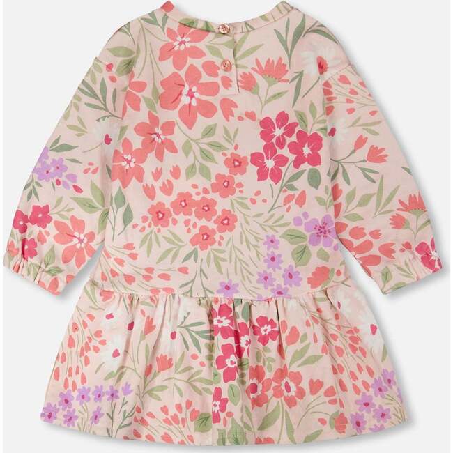 French Terry Dress, Pink Printed Flowers - Dresses - 3