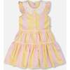 Flutter Sleeve Dress With Crochet Peter Pan Collar, Pink & Yellow Stripes - Dresses - 1 - thumbnail
