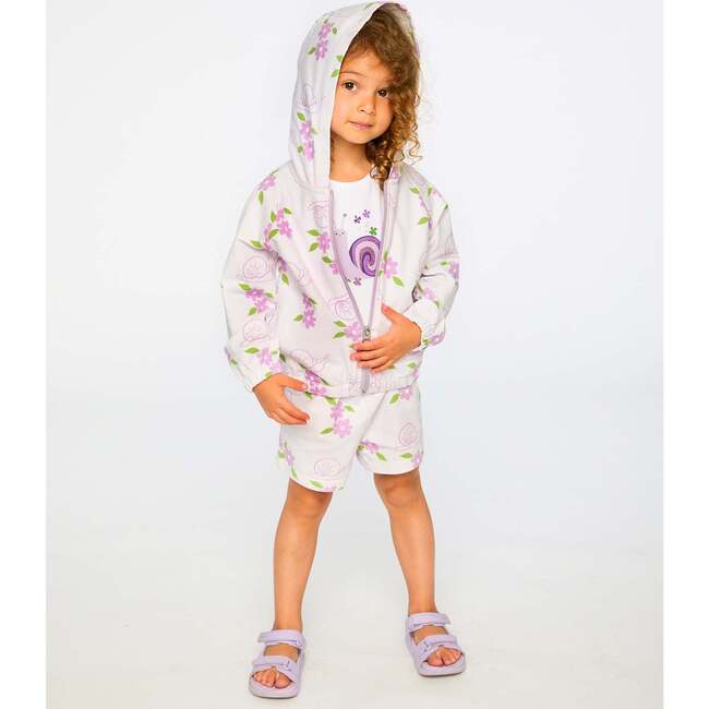 French Terry Hooded Cardigan, Lilac Snails Print - Sweatshirts - 3
