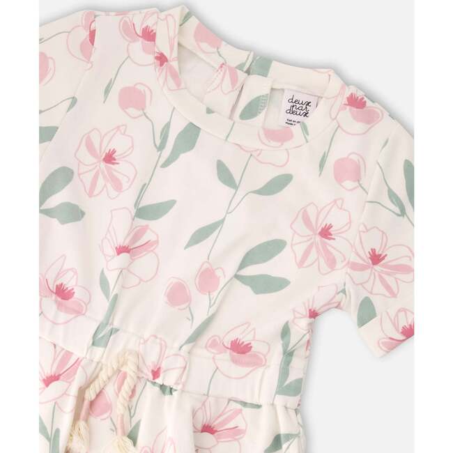 French Terry Dress, Off White Printed Flowers - Dresses - 4