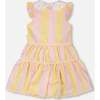 Flutter Sleeve Dress With Crochet Peter Pan Collar, Pink & Yellow Stripes - Dresses - 2 - thumbnail