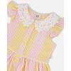 Flutter Sleeve Dress With Crochet Peter Pan Collar, Pink & Yellow Stripes - Dresses - 3 - thumbnail