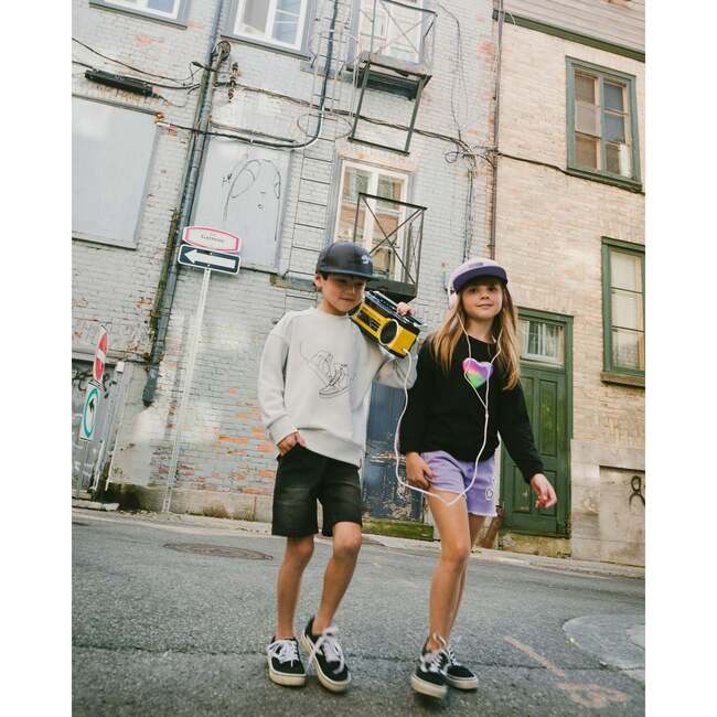 French Terry Denim Shorts, Denim Grey