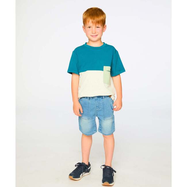 French Terry Denim Shorts, Light Blue Denim - Shorts - 3