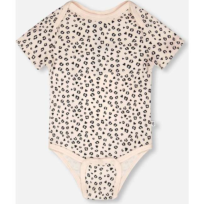 Evolutive Organic Cotton Jersey Onesie, Peach Animal Print