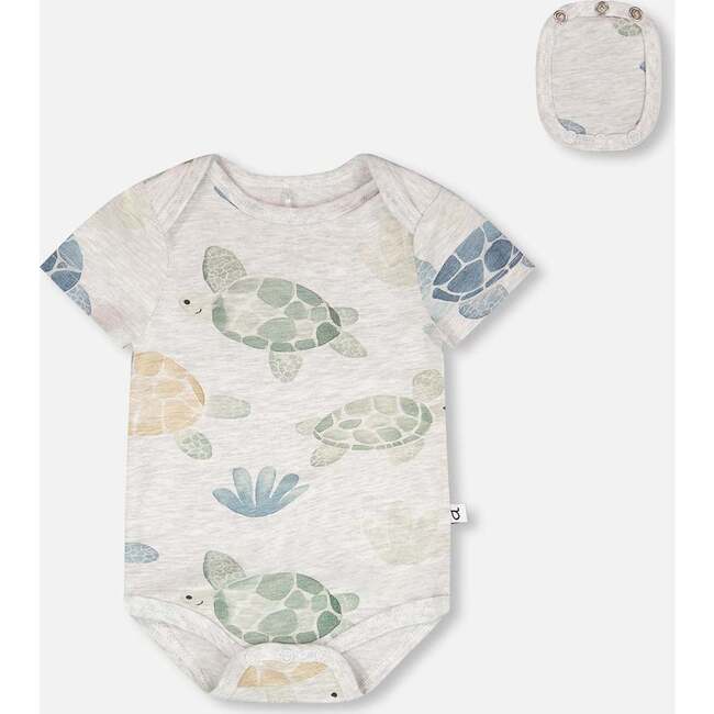 Evolutive Organic Cotton Jersey Onesie, Grey Mix Turtle Print