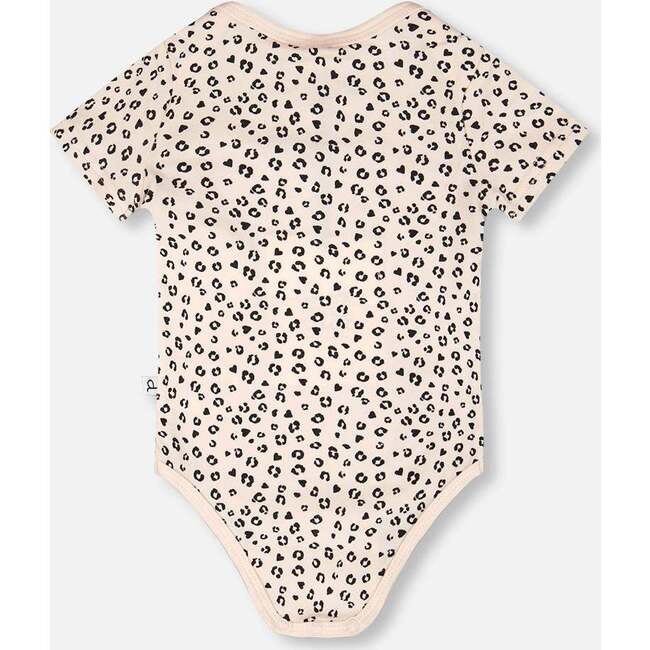 Evolutive Organic Cotton Jersey Onesie, Peach Animal Print - Onesies - 3
