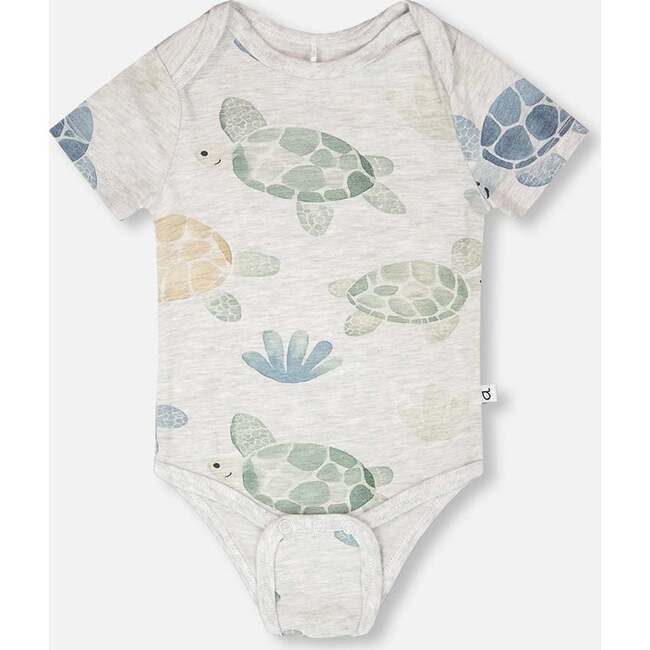 Evolutive Organic Cotton Jersey Onesie, Grey Mix Turtle Print