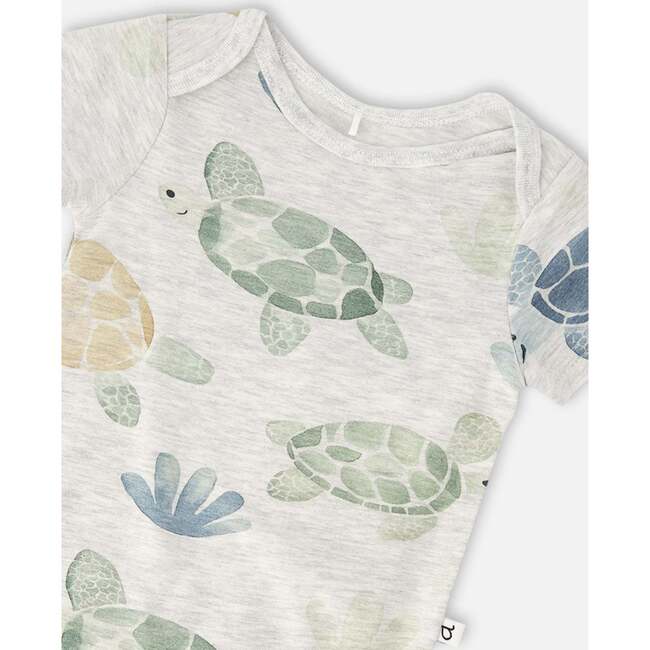 Evolutive Organic Cotton Jersey Onesie, Grey Mix Turtle Print - Onesies - 4