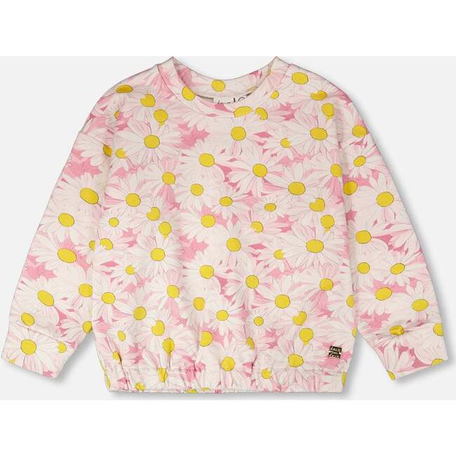 French Terry Sweatshirt, Pink Printed Daisies