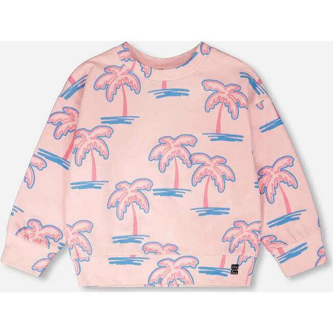 French Terry Sweatshirt, Light Pink Palm Print