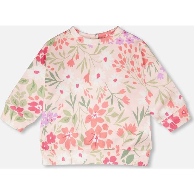 French Terry Sweatshirt, Pink Printed Flowers