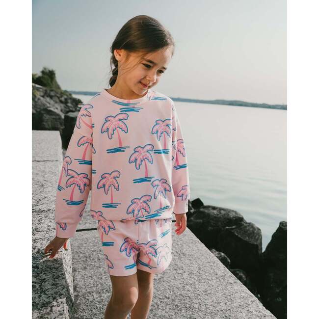 French Terry Sweatshirt, Light Pink Palm Print