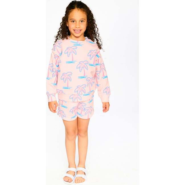 French Terry Sweatshirt, Light Pink Palm Print - Sweatshirts - 3