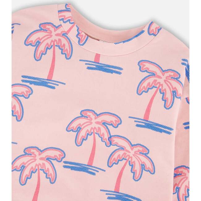 French Terry Sweatshirt, Light Pink Palm Print - Sweatshirts - 5