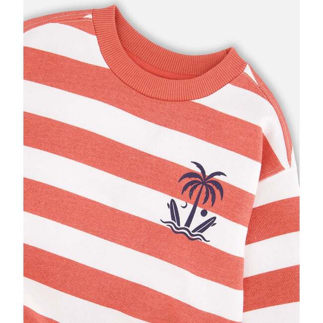 French Terry Sweatshirt, Brick And White Stripes - Sweatshirts - 5