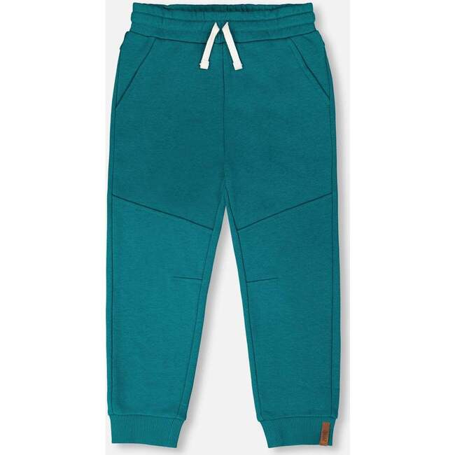 French Terry Sweatpants With Cross Seams, Dark Turquoise