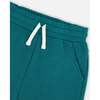 French Terry Sweatpants With Cross Seams, Dark Turquoise - Sweatpants - 4 - thumbnail