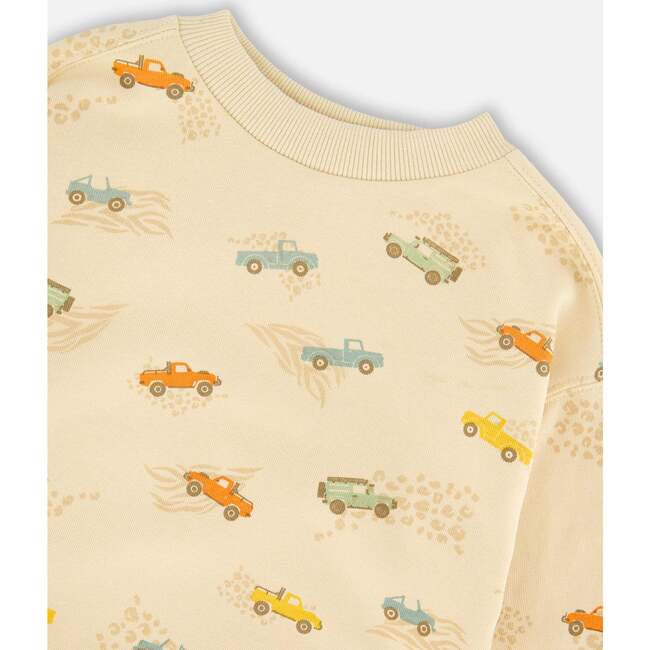 French Terry Sweatshirt, Beige Jeeps Print - Sweatshirts - 5