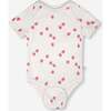Evolutive Cotton Rib Jersey Onesie, White Printed Strawberries - Onesies - 2