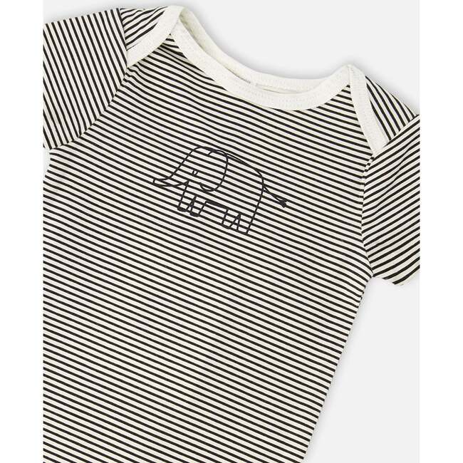 Evolutive Jersey Onesie, Black & Off White Stripes - Onesies - 4