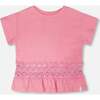 Crinkle Jersey Long T-Shirt With Crochet Insert, Pink - T-Shirts - 1 - thumbnail