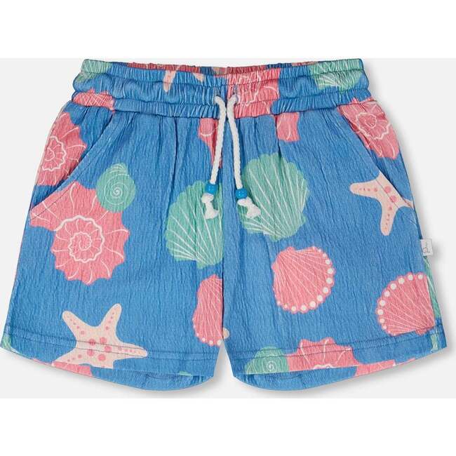 Crinkle Jersey Shorts, Blue Seashell Print