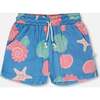 Crinkle Jersey Shorts, Blue Seashell Print - Shorts - 1 - thumbnail