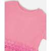 Crinkle Jersey Long T-Shirt With Crochet Insert, Pink - T-Shirts - 4
