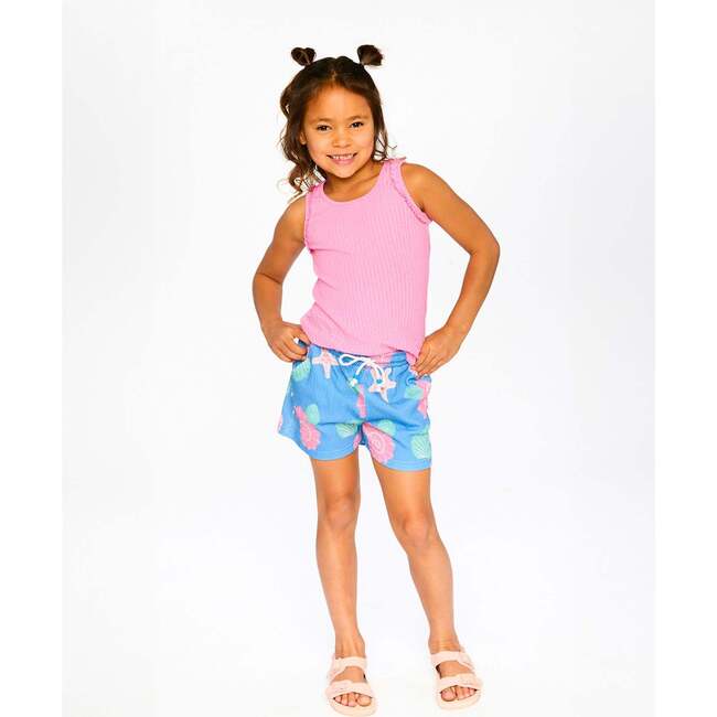 Crinkle Jersey Shorts, Blue Seashell Print