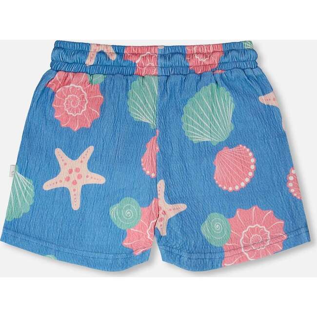 Crinkle Jersey Shorts, Blue Seashell Print - Shorts - 3