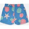 Crinkle Jersey Shorts, Blue Seashell Print - Shorts - 3