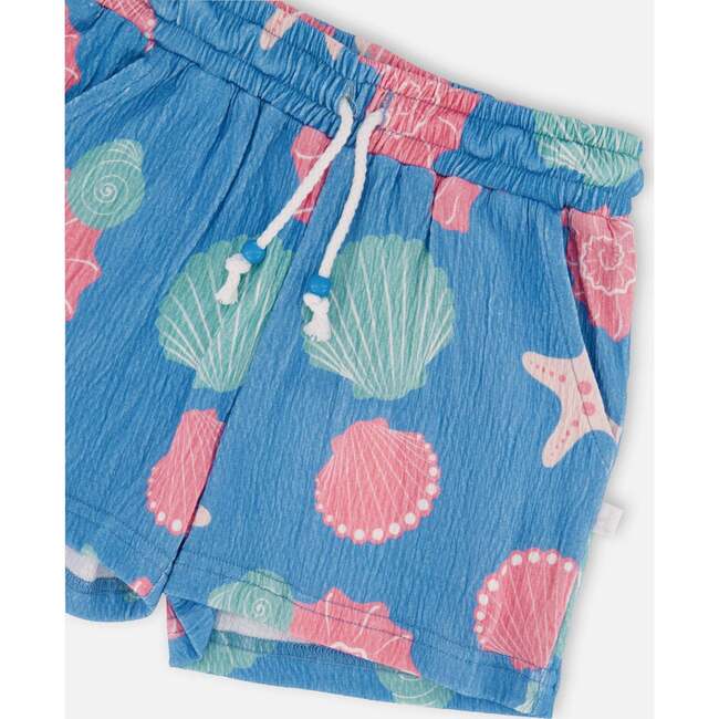 Crinkle Jersey Shorts, Blue Seashell Print - Shorts - 4