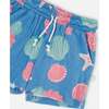 Crinkle Jersey Shorts, Blue Seashell Print - Shorts - 4
