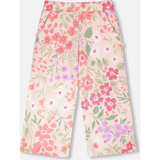 French Terry Pants, Pink Printed Flowers