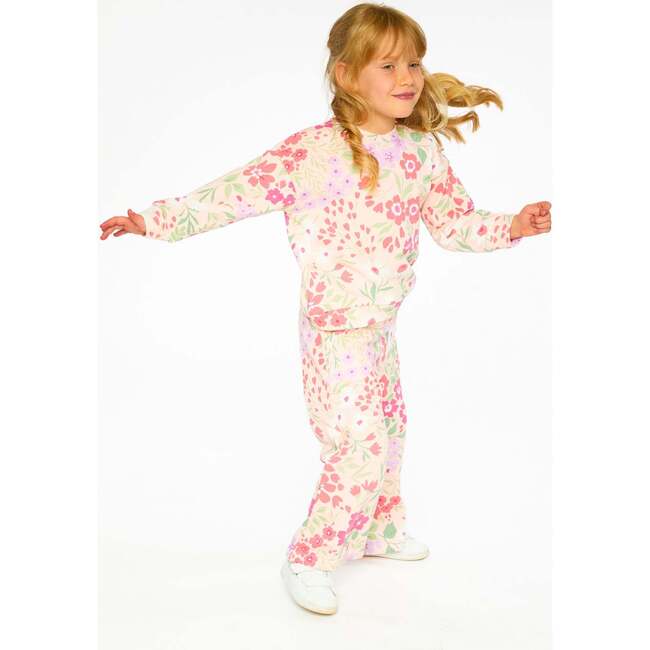 French Terry Pants, Pink Printed Flowers