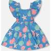 Crinkle Jersey Dress, Blue Seashell Print - Dresses - 1 - thumbnail