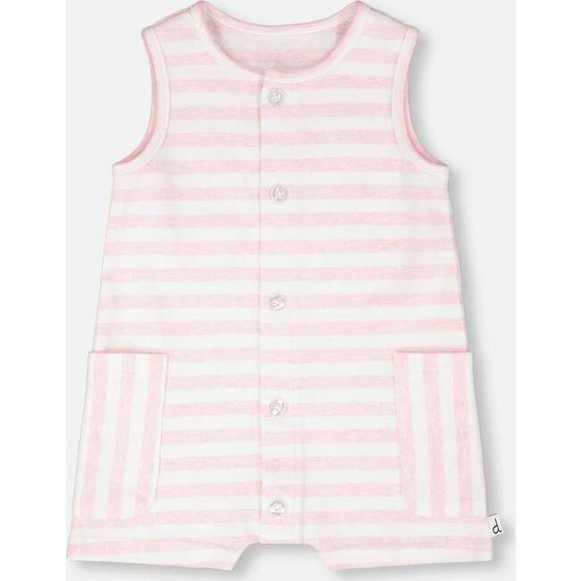 Cotton Striped Romper, White & Pink Stripes