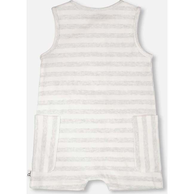 Cotton Striped Romper, White & Grey Stripes