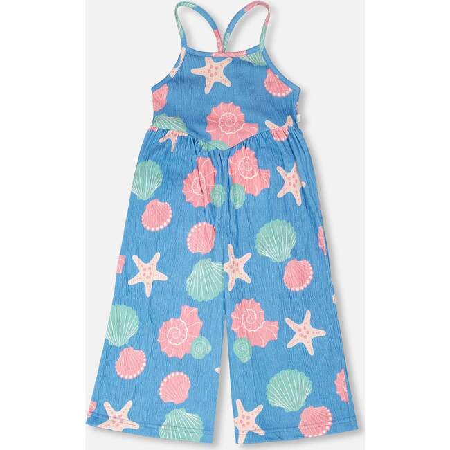 Crinkle Jersey Jumpsuit, Blue Seashell Print